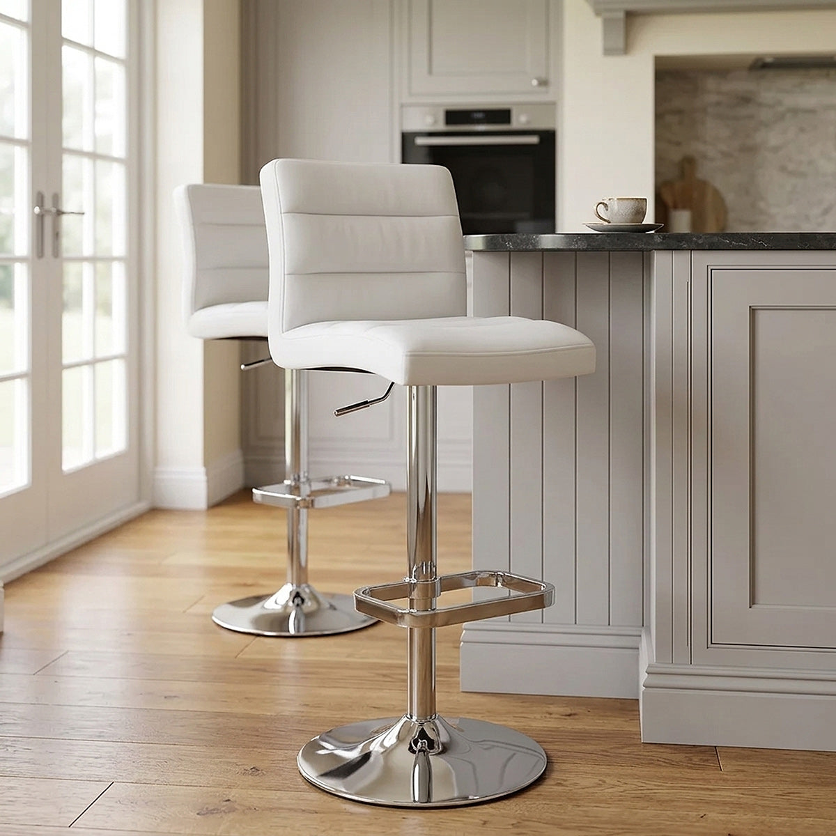 Chaise de Bar Faux Cuir Chrome - Lush Blanc 