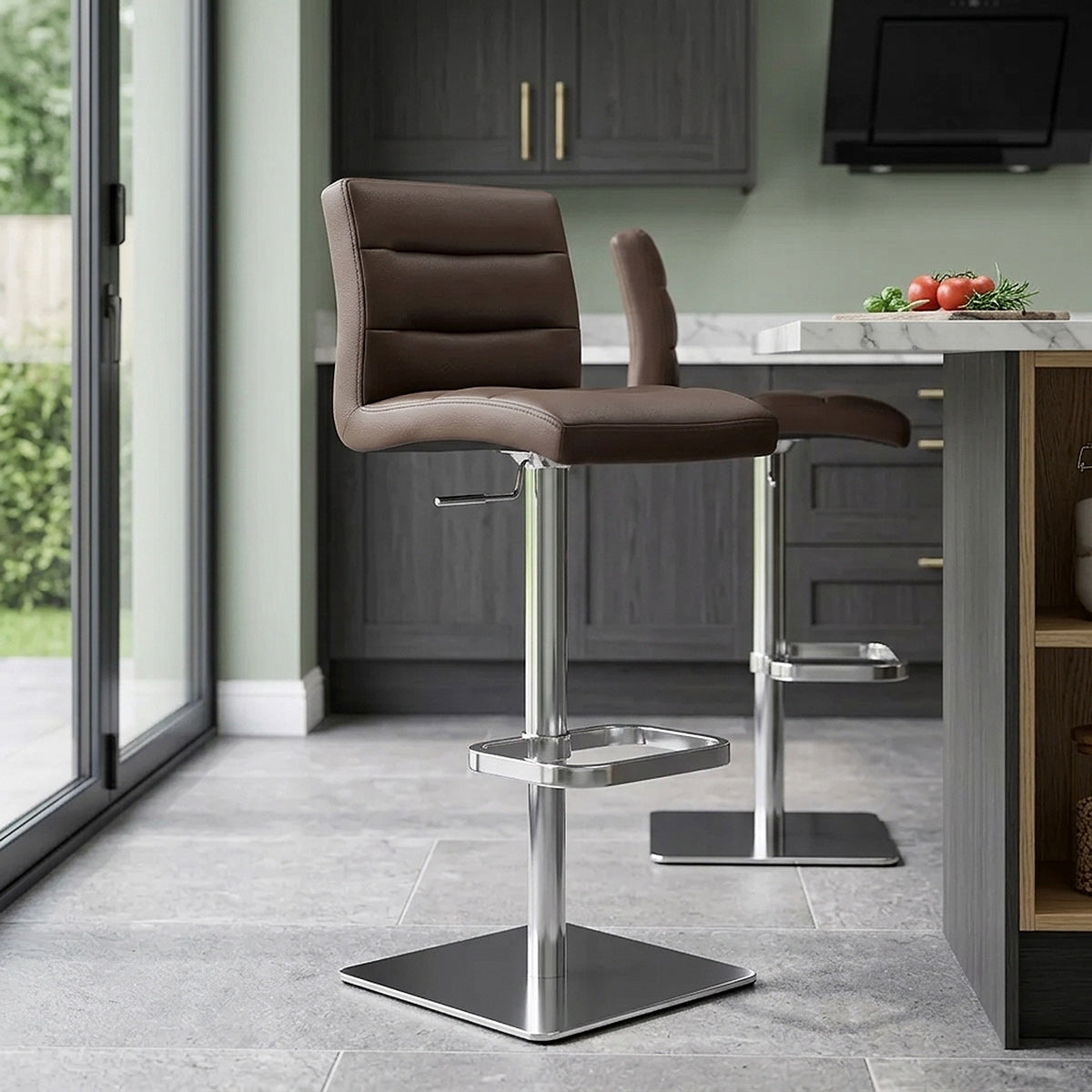 Chaise de Bar Cuir Chrome Brossé - Lush Marron 