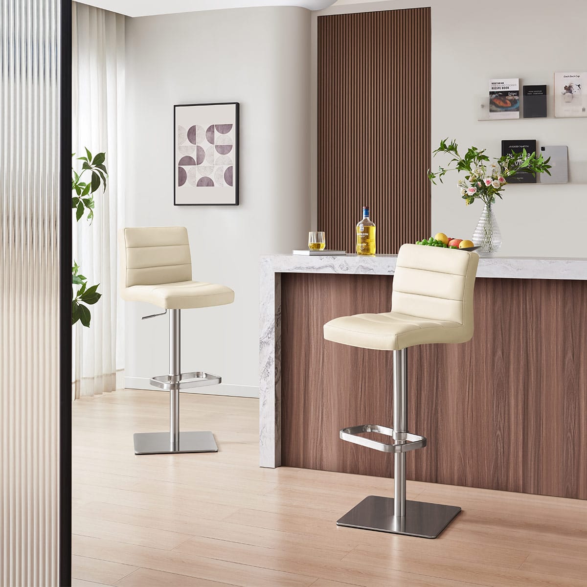 Lush Real Leather Brushed Stool Cream
