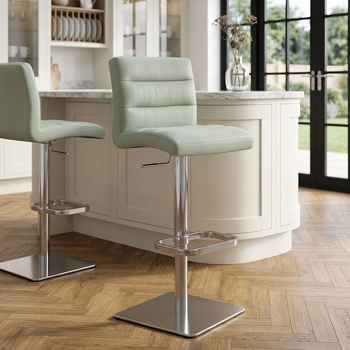 Chaise de Bar Cuir Chrome Brossé - Lush Vert 