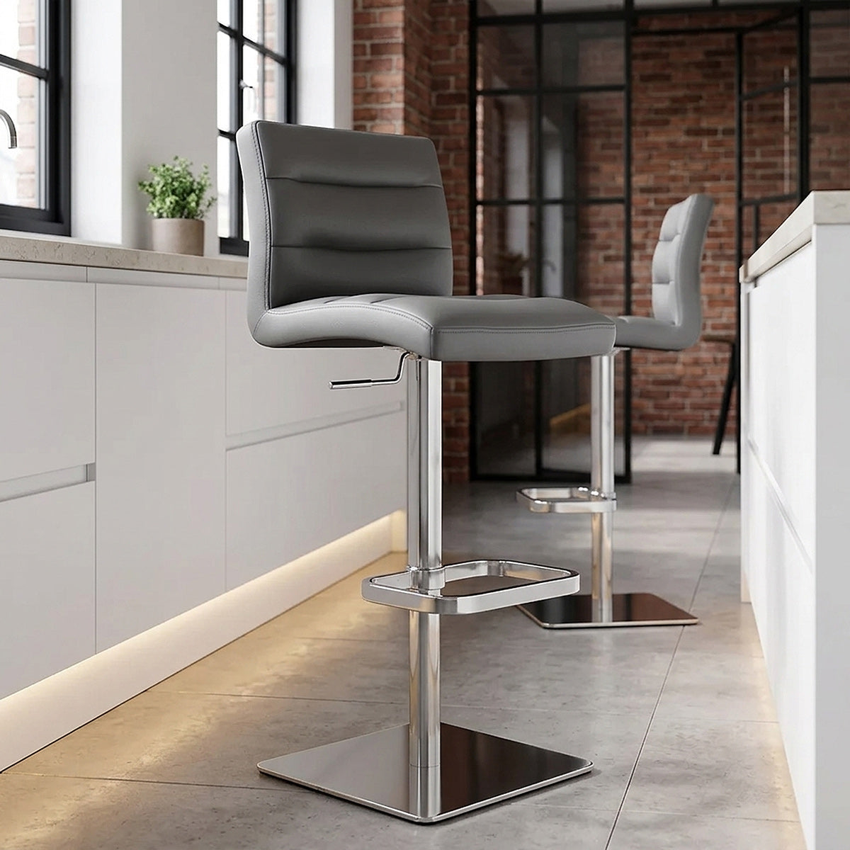 Chaise de Bar Cuir Chrome Brossé - Lush Gris 