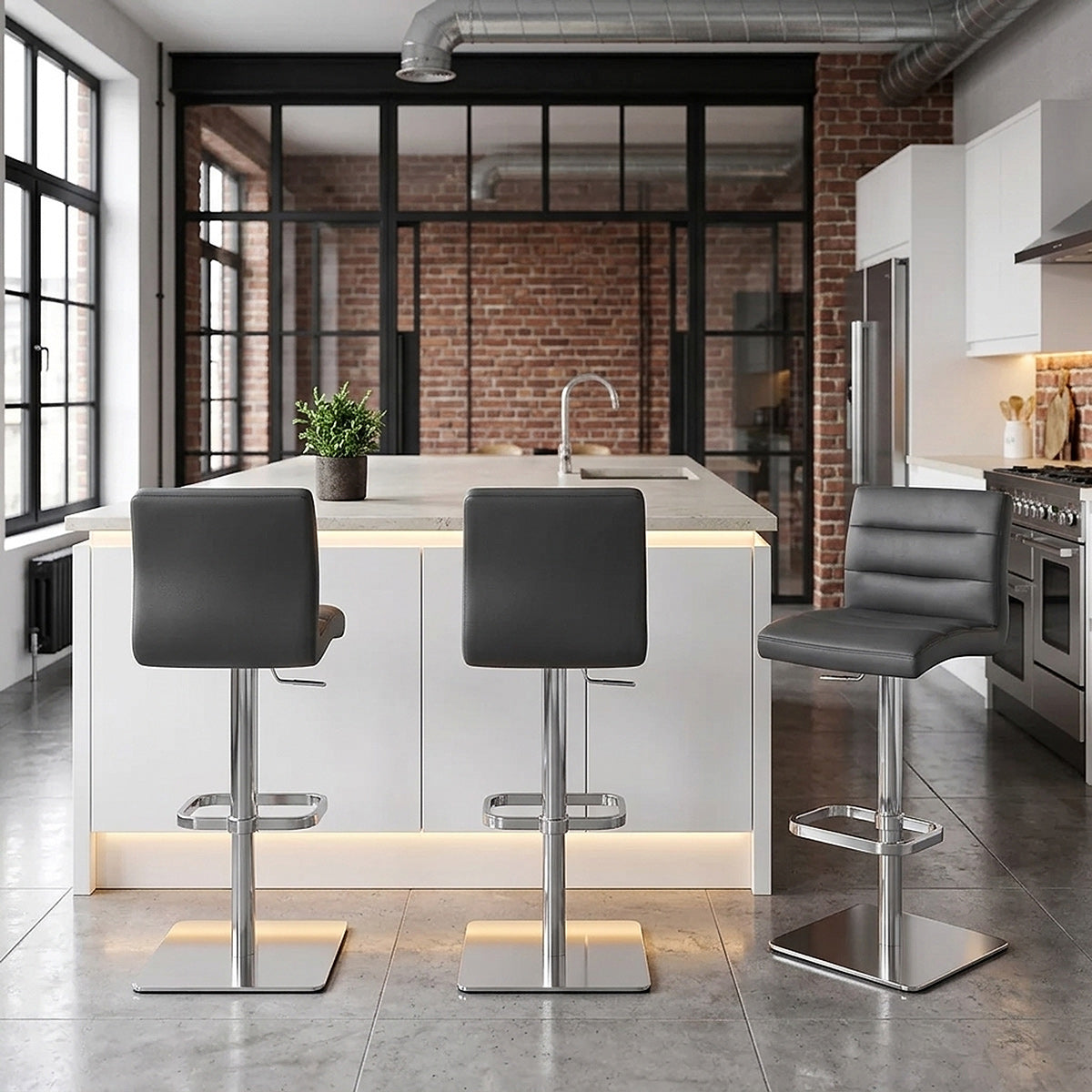 Chaise de Bar Cuir Chrome Brossé - Lush Gris 