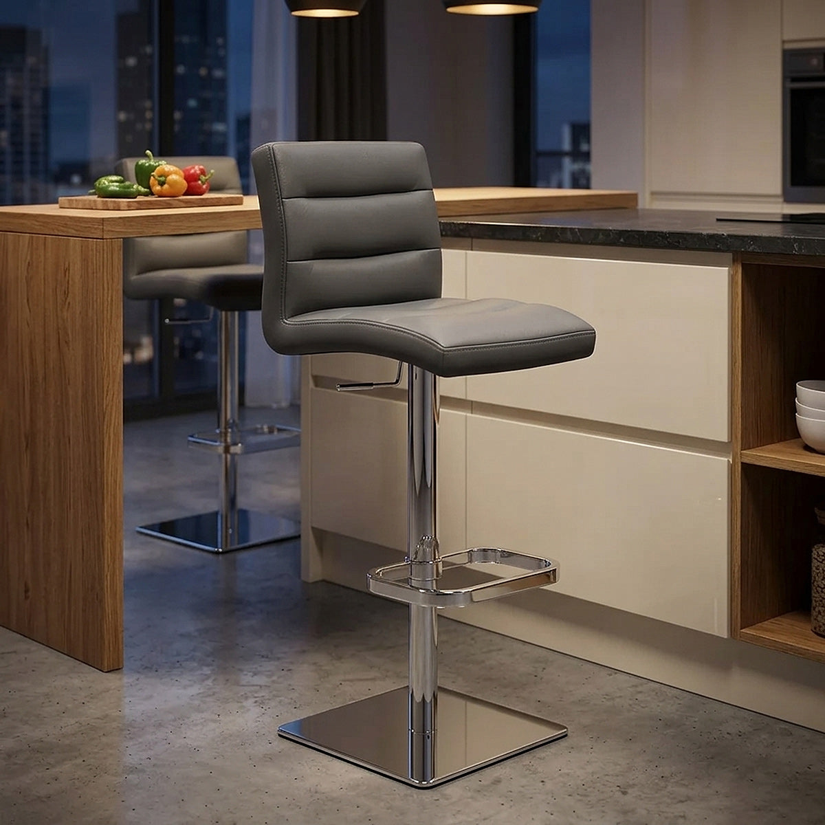 Chaise de Bar Cuir Chrome - Lush Gris 