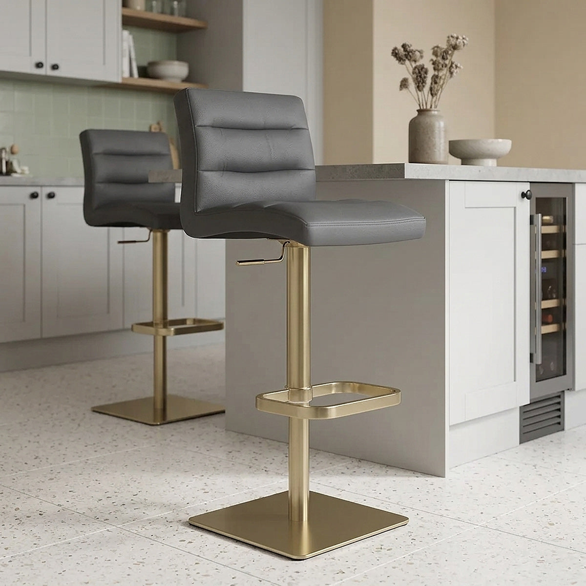Chaise de Bar Cuir Chrome Brossé Or - Lush Gris Foncé 