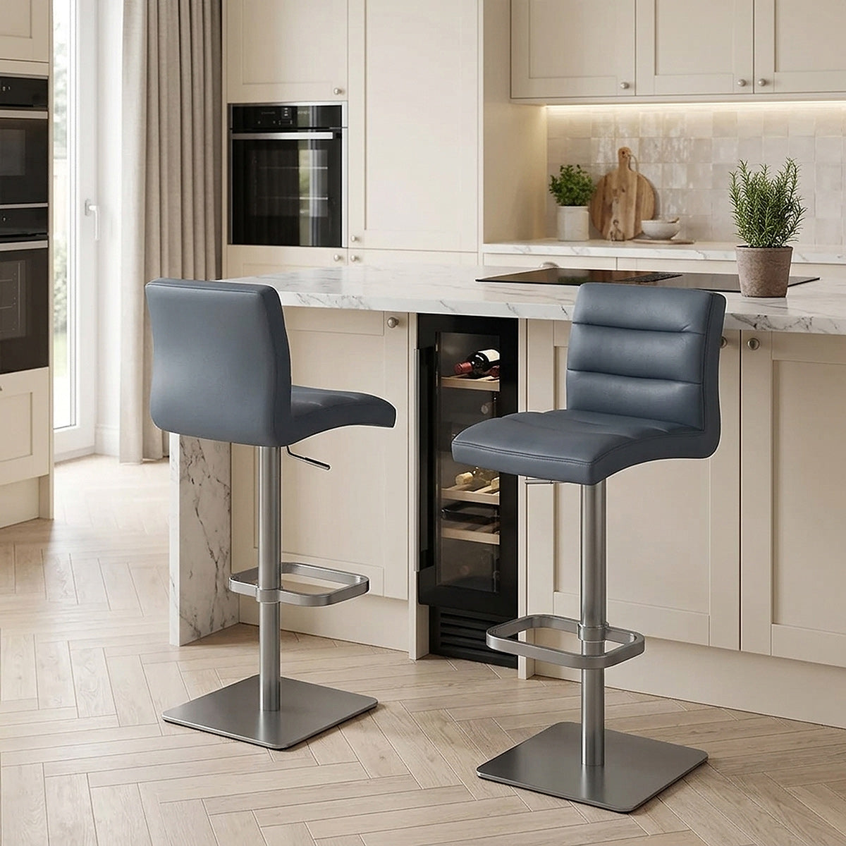 Chaise de Bar Cuir Chrome Brossé Graphite - Lush Bleu 
