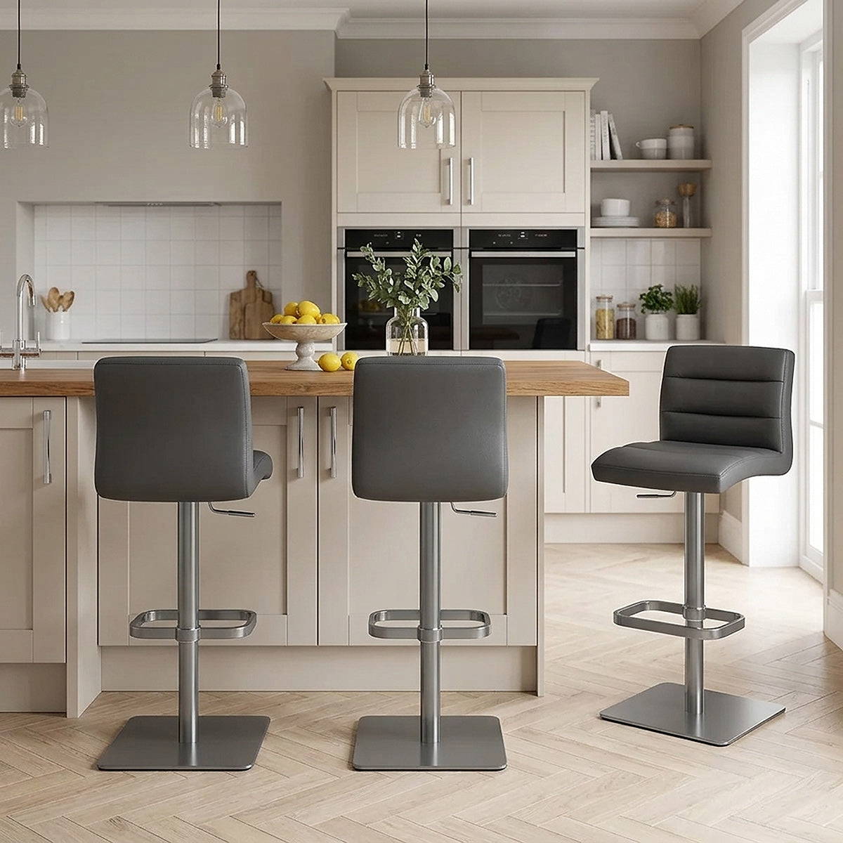 Chaise de Bar Cuir Chrome Brossé Graphite - Lush Gris Foncé 