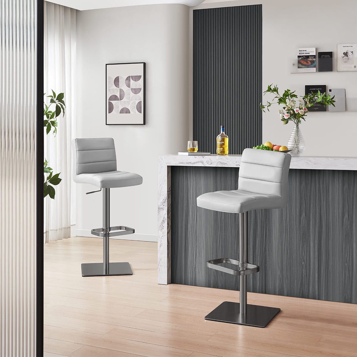 Lush Real Leather Graphite Stool Light Grey
