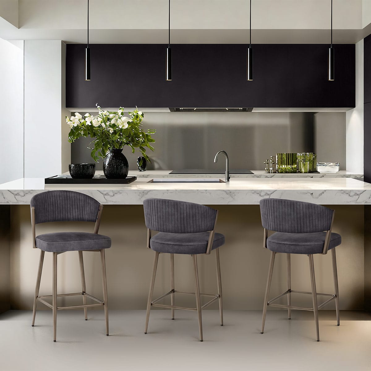 Lusso Bar Stool Charcoal Velvet
