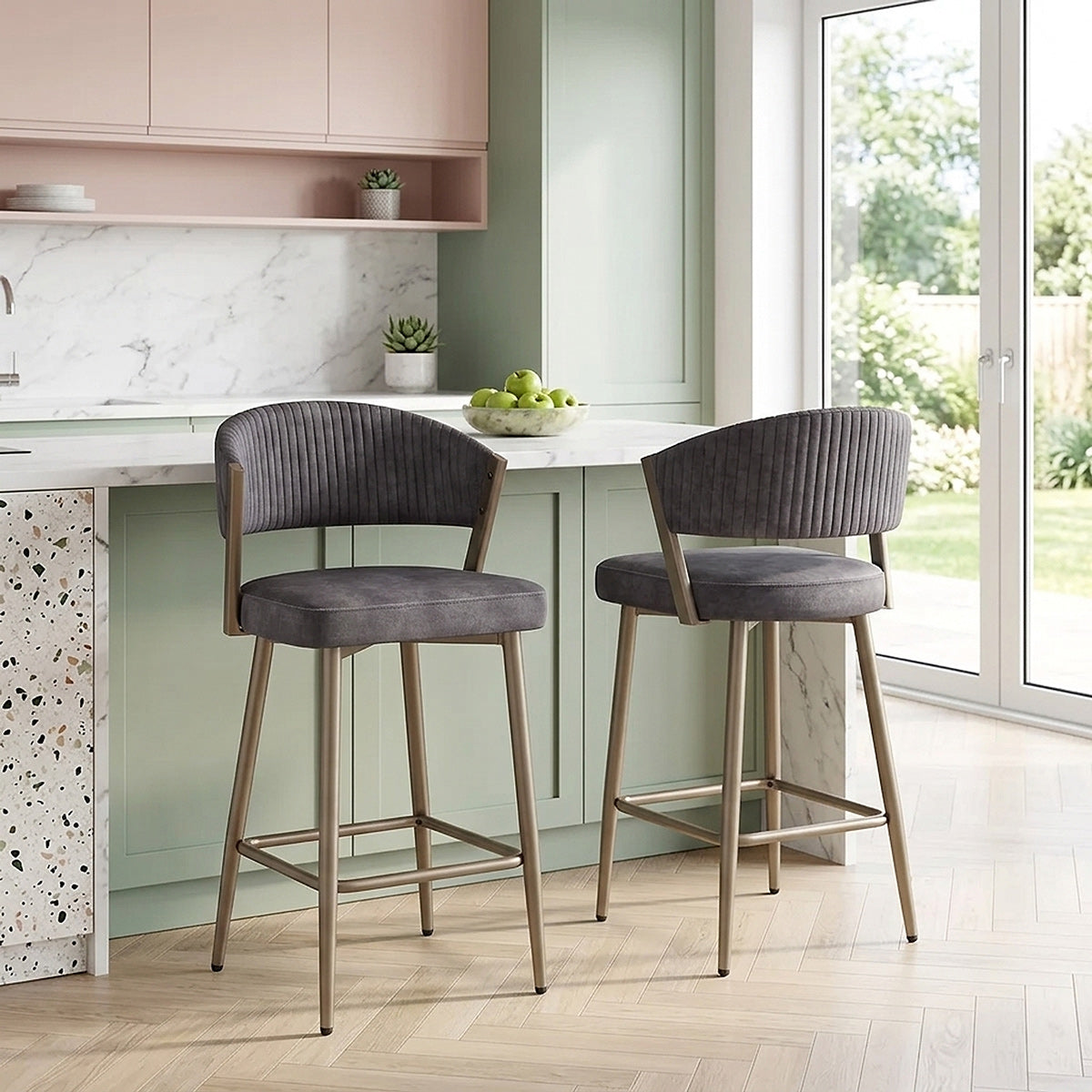 Tabouret velours - Lusso Gris Foncé 