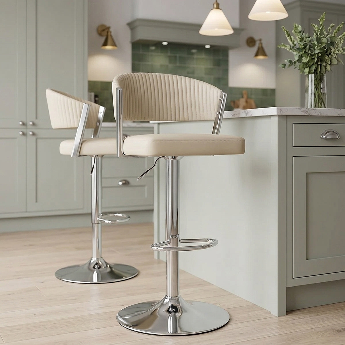 Tabouret Cuir Véritable  - Lusso Crème 