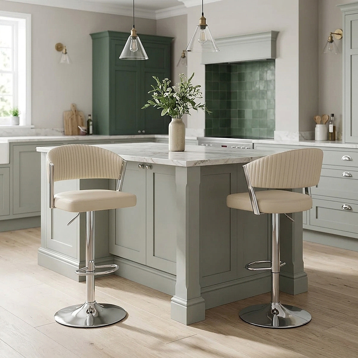 Tabouret Cuir Véritable  - Lusso Crème 