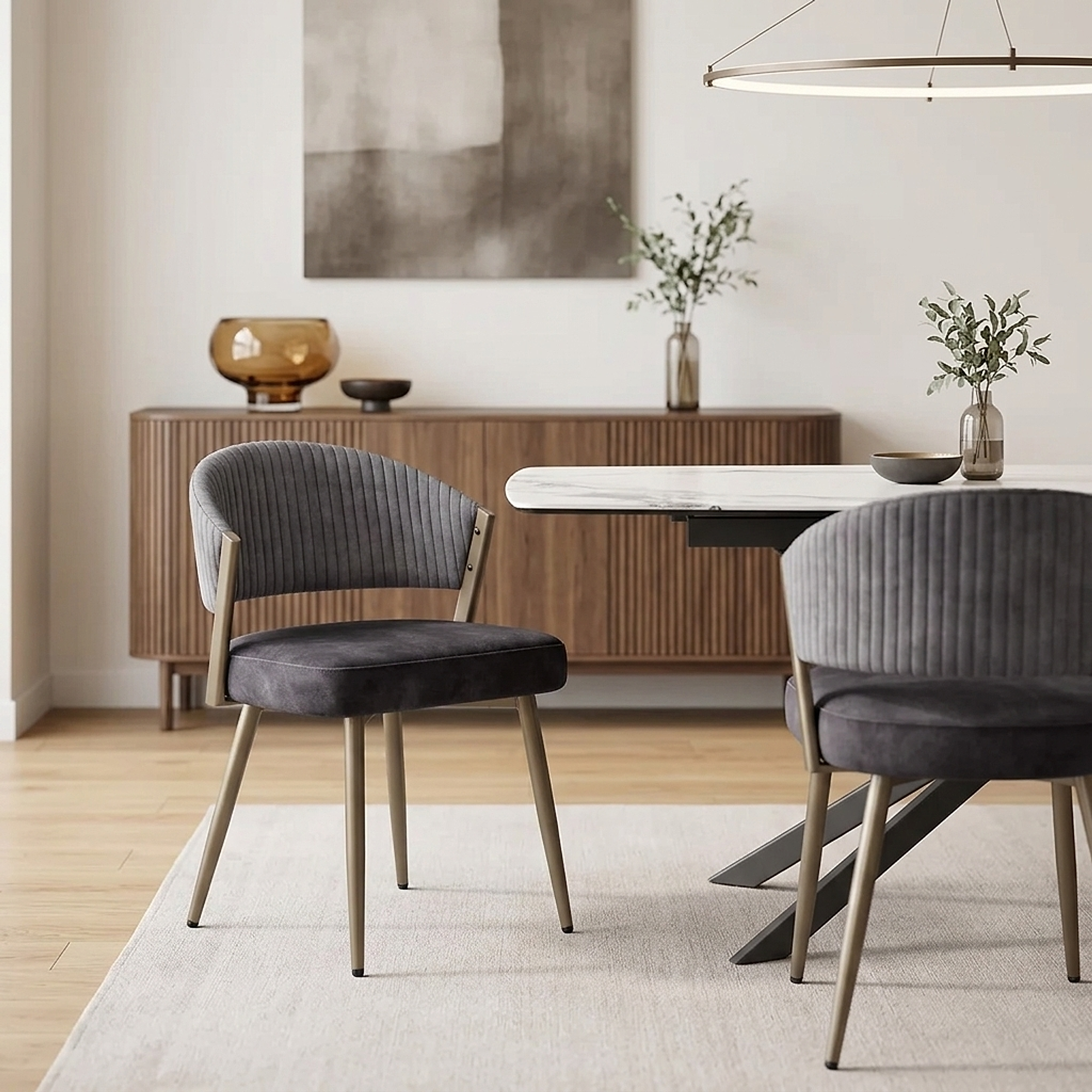 Chaise Velours - Lusso Gris Foncé 