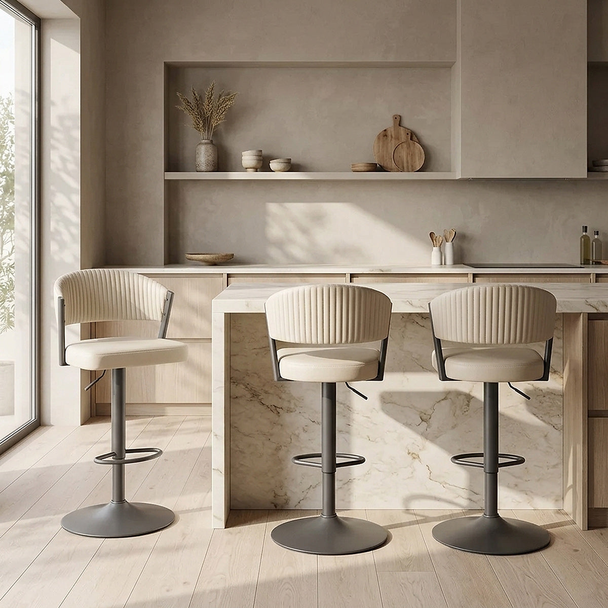 Tabouret Graphite faux cuir - Lusso Crème 