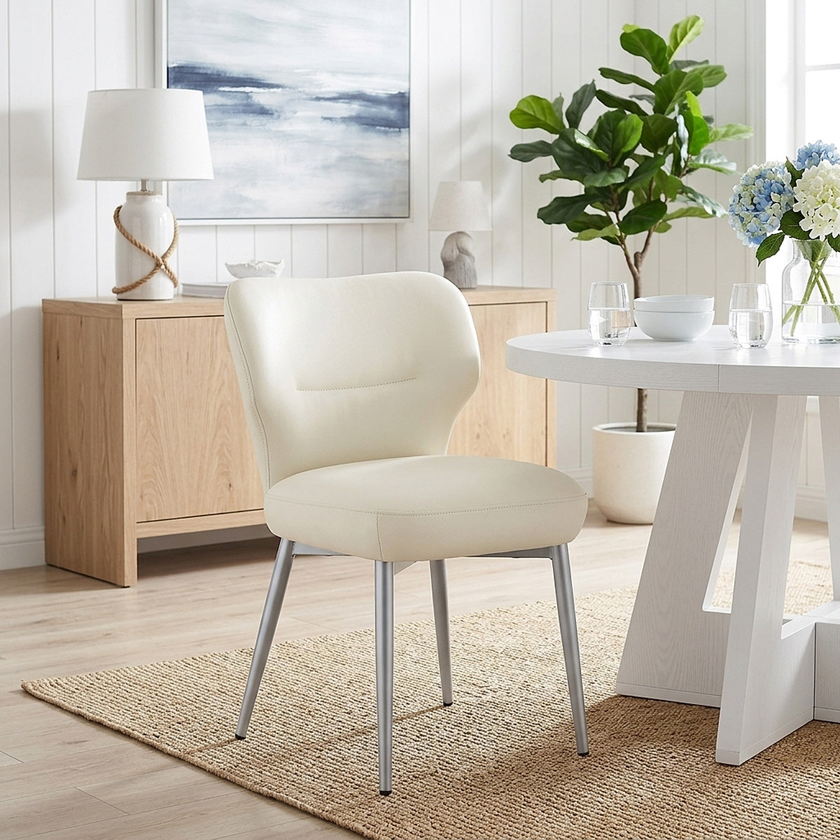 Chaise Cuir eco Chrome Brosse - Maddie Crème