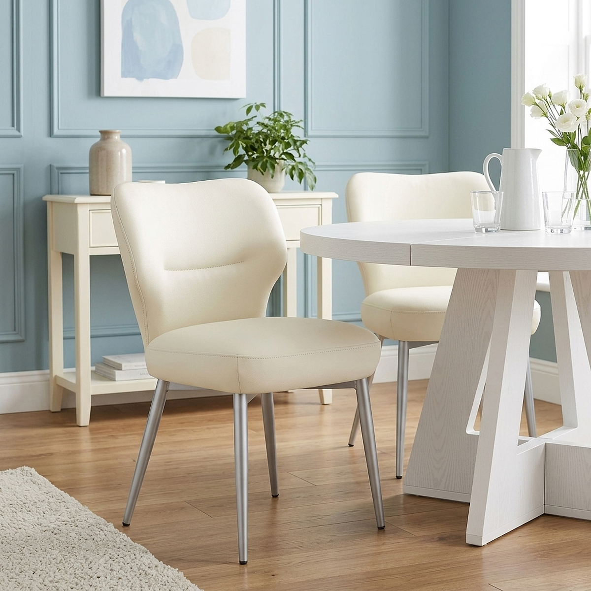 Chaise Cuir eco Chrome Brosse - Maddie Crème