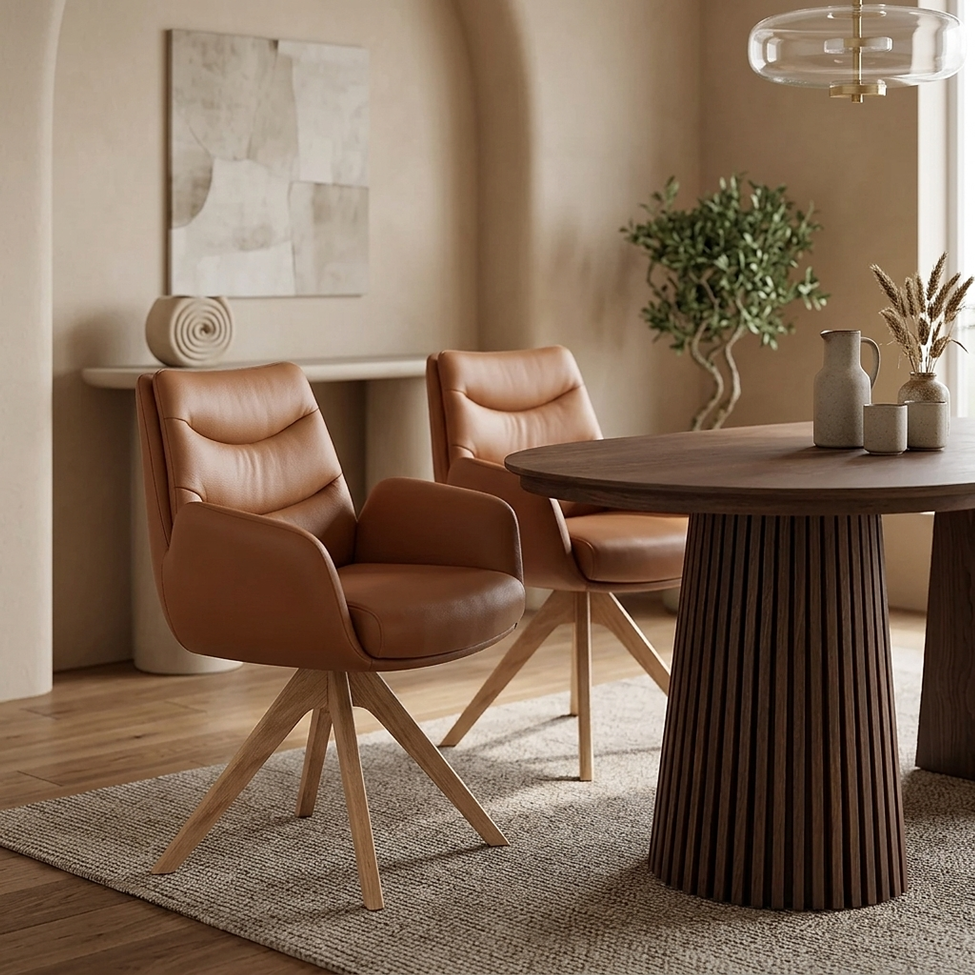 Fauteuil Bois Cuir Véritable - Madrid Marron