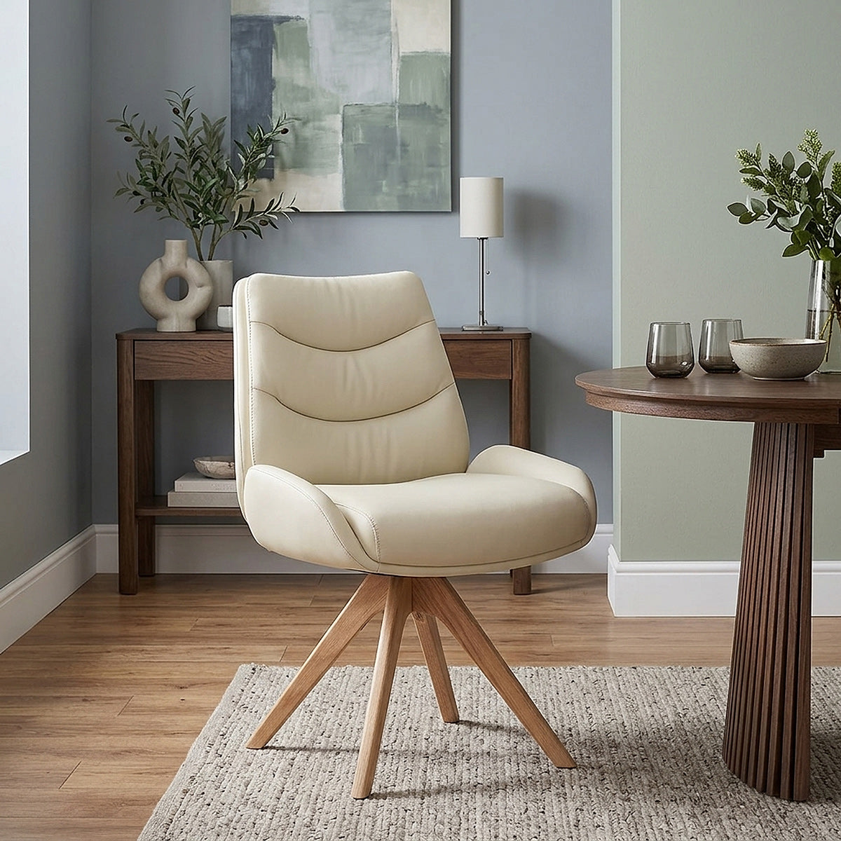 Chaise Bois Cuir Véritable - Madrid Crème 