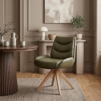 Chaise Bois Cuir Véritable - Madrid Vert 