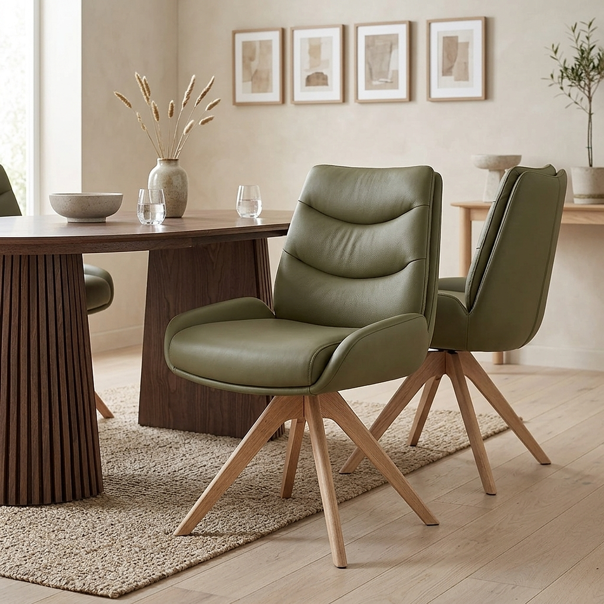 Chaise Bois Cuir Véritable - Madrid Vert 