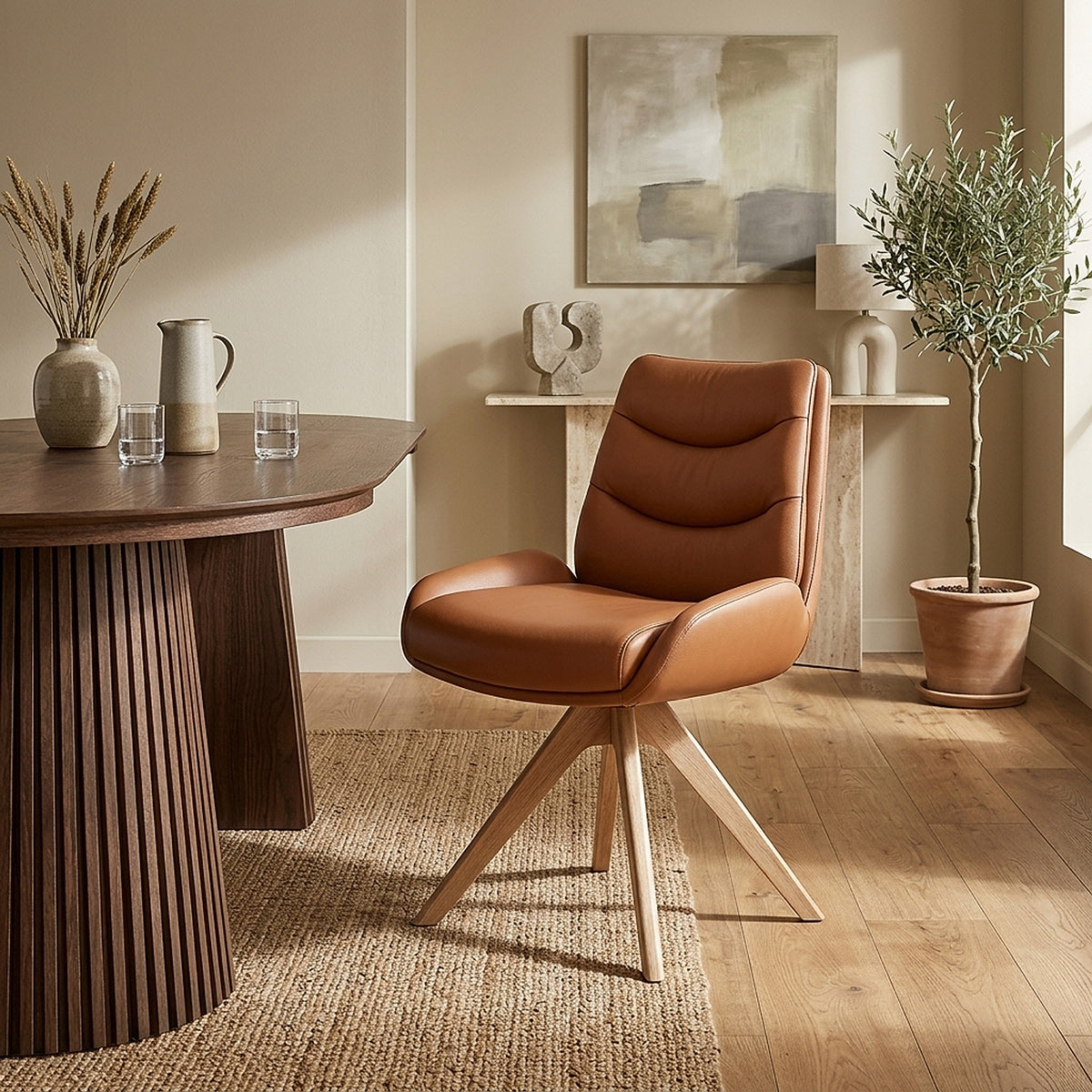 Chaise Bois Cuir Véritable - Madrid Marron 
