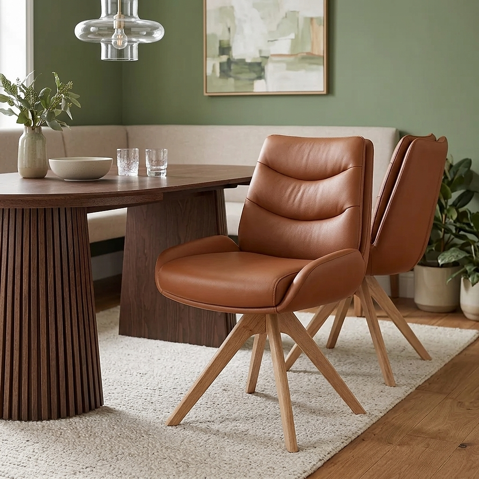 Chaise Bois Cuir Véritable - Madrid Marron 