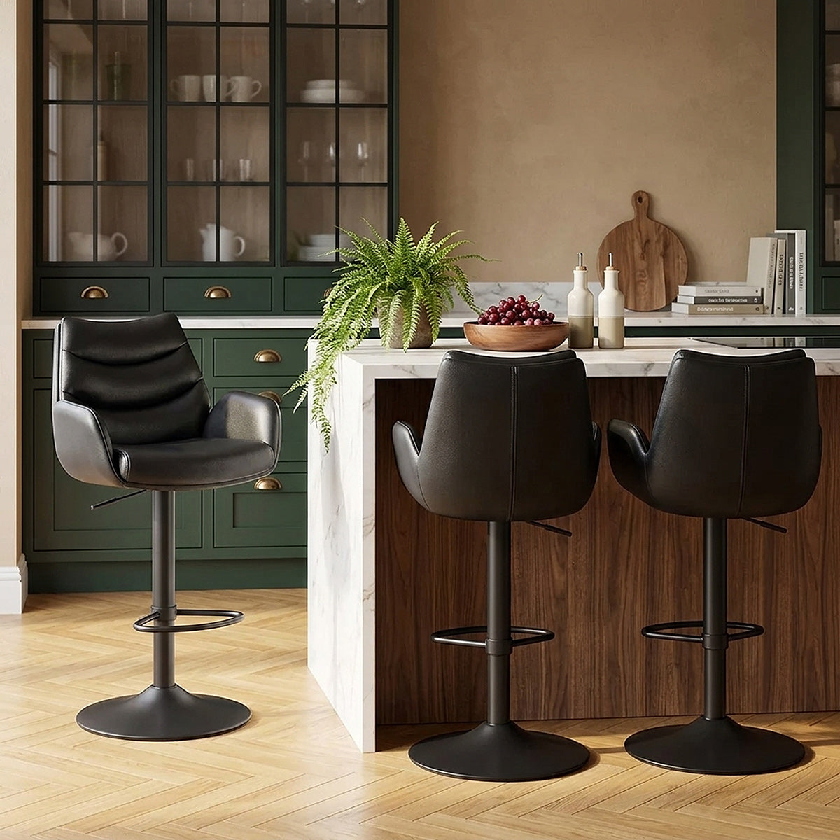 Tabouret Cuir Véritable - Madrid Noir 