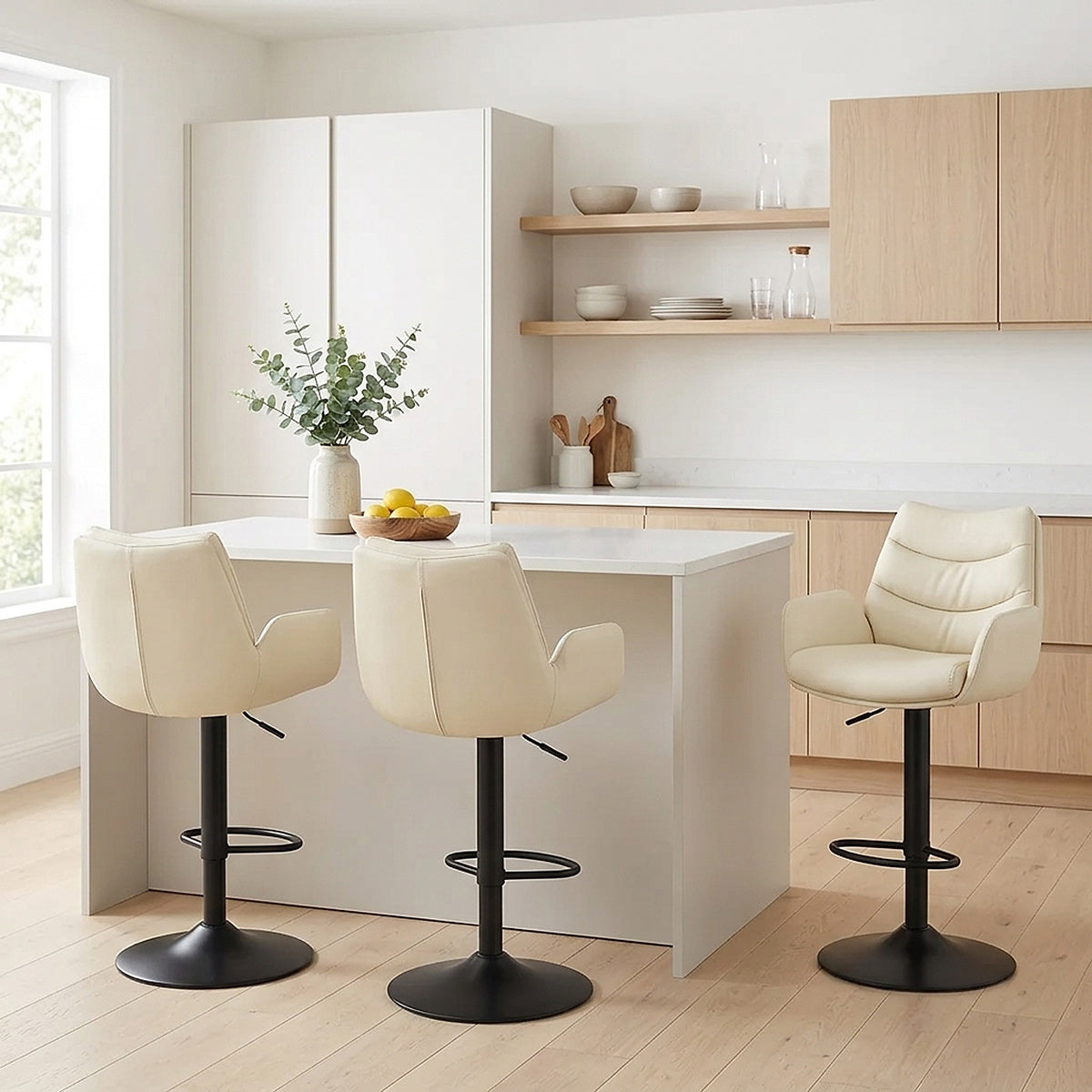 Tabouret Cuir Véritable - Madrid Crème 