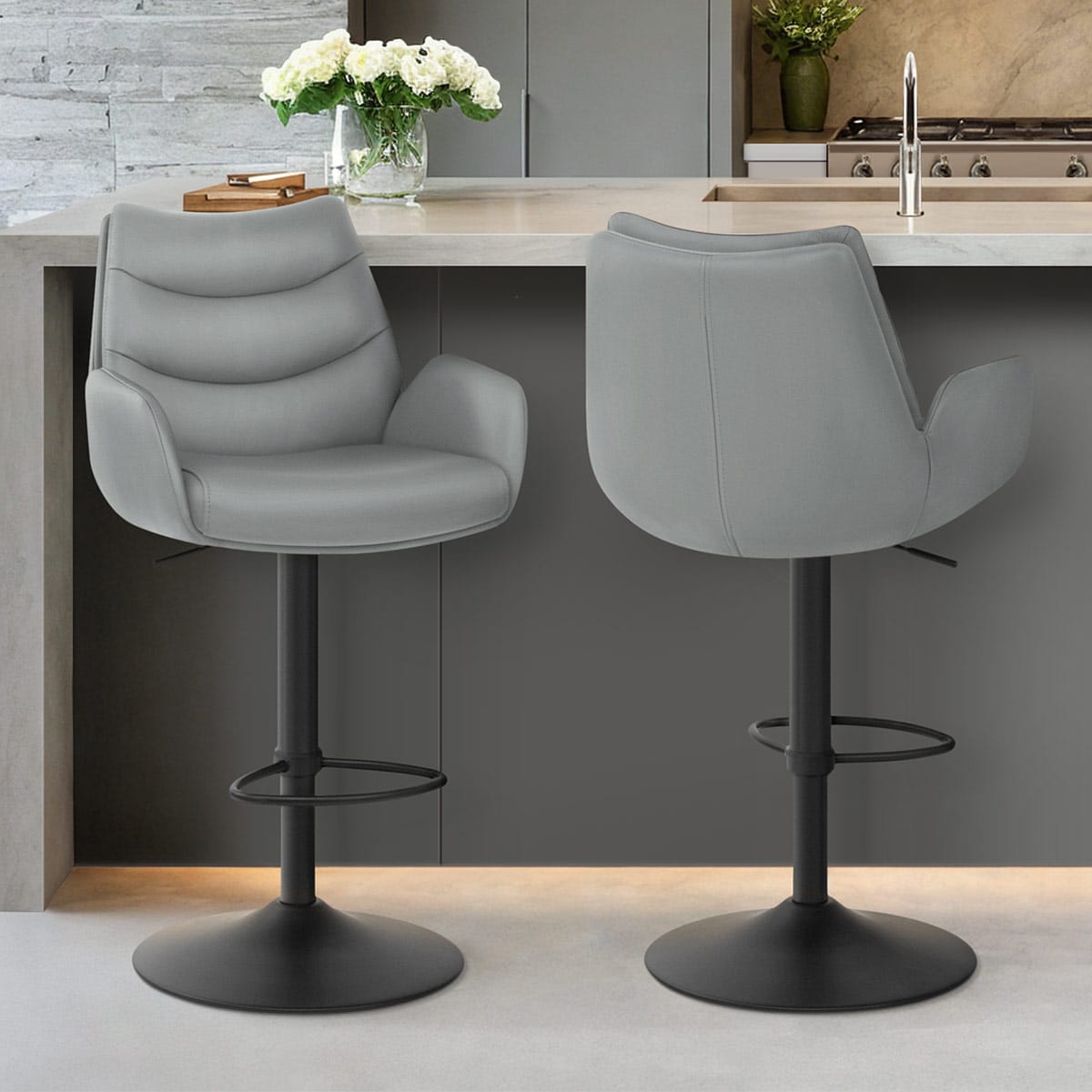 Tabouret Cuir Véritable - Madrid Gris