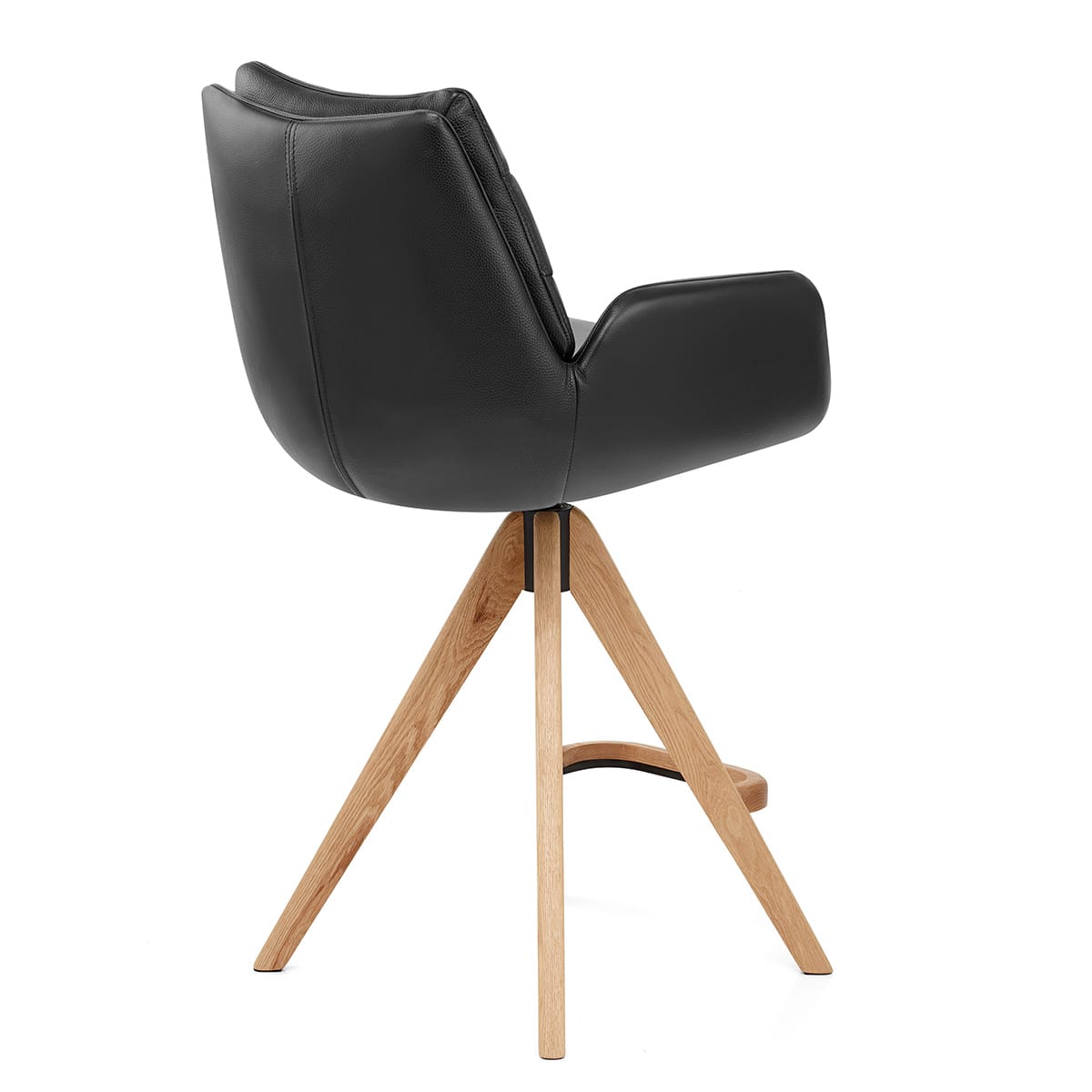 Madrid Real Leather Wooden Stool Black