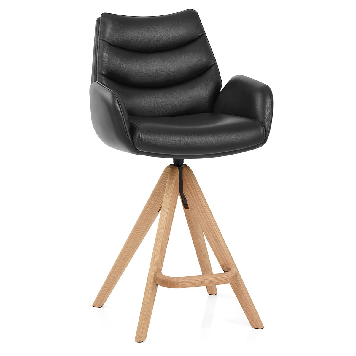 Madrid Real Leather Wooden Stool Black