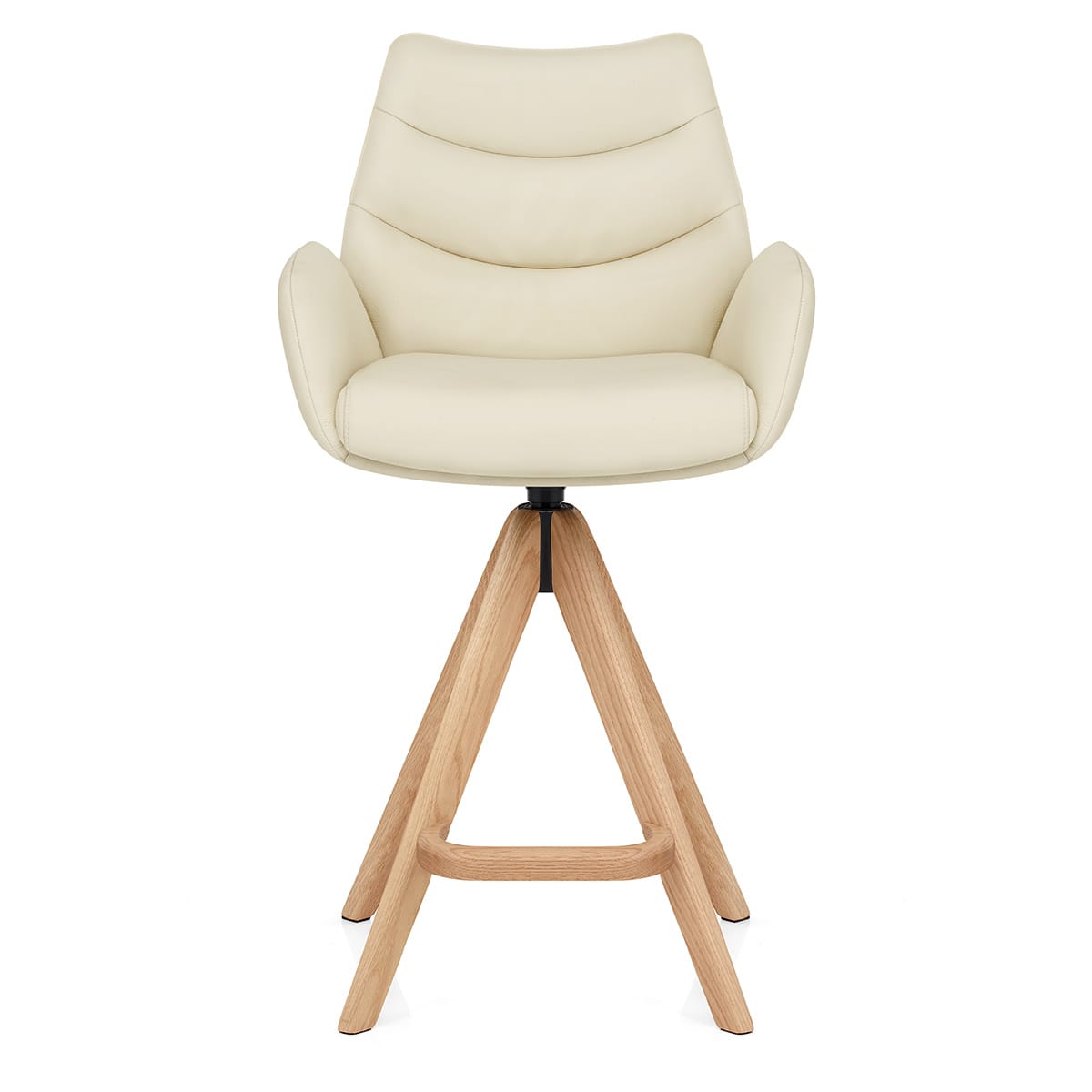 Chaise de Bar Bois Cuir Véritable - Madrid Crème 