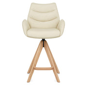 Madrid Real Leather Wooden Stool Cream