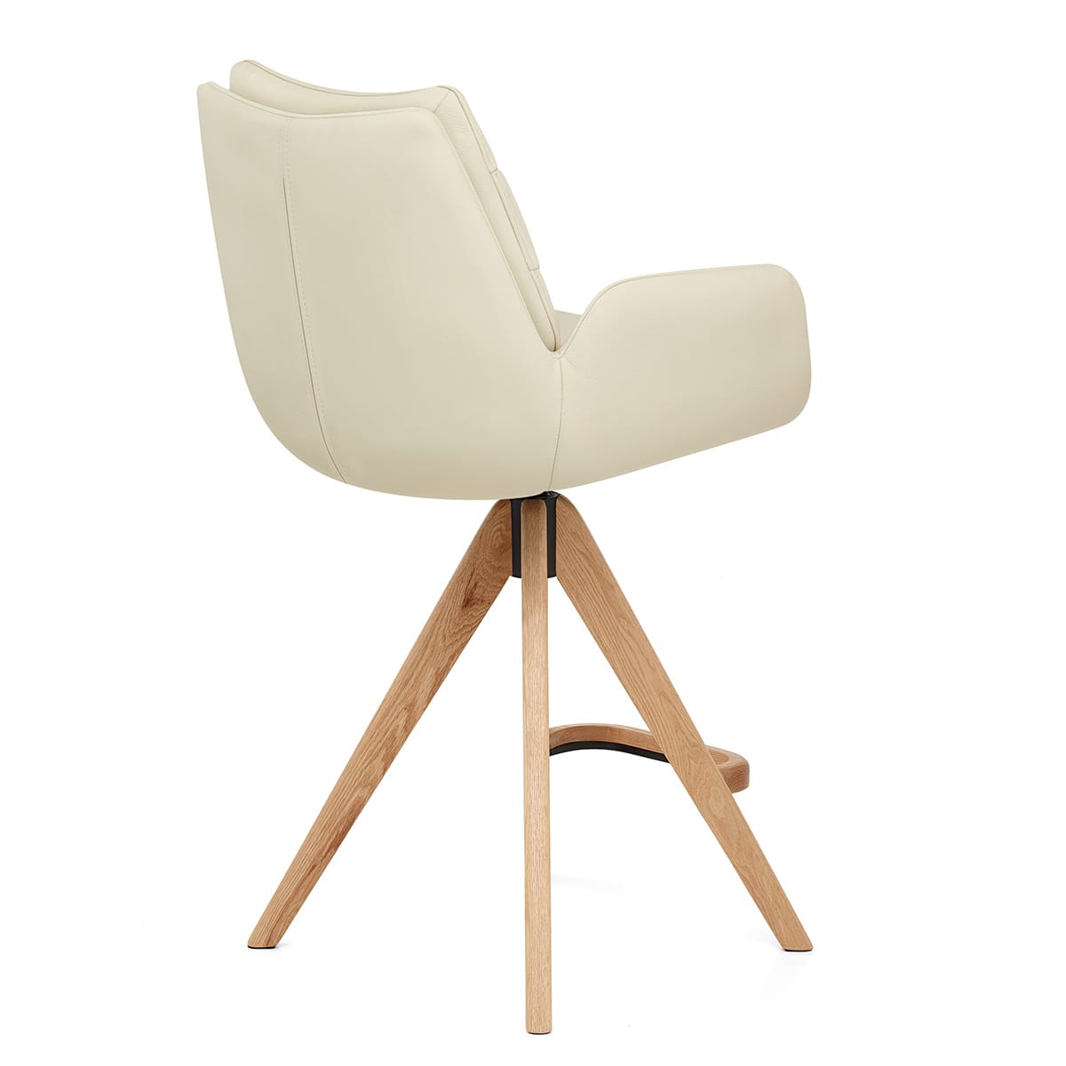Madrid Real Leather Wooden Stool Cream