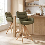Chaise de Bar Bois Cuir Véritable - Madrid Vert 