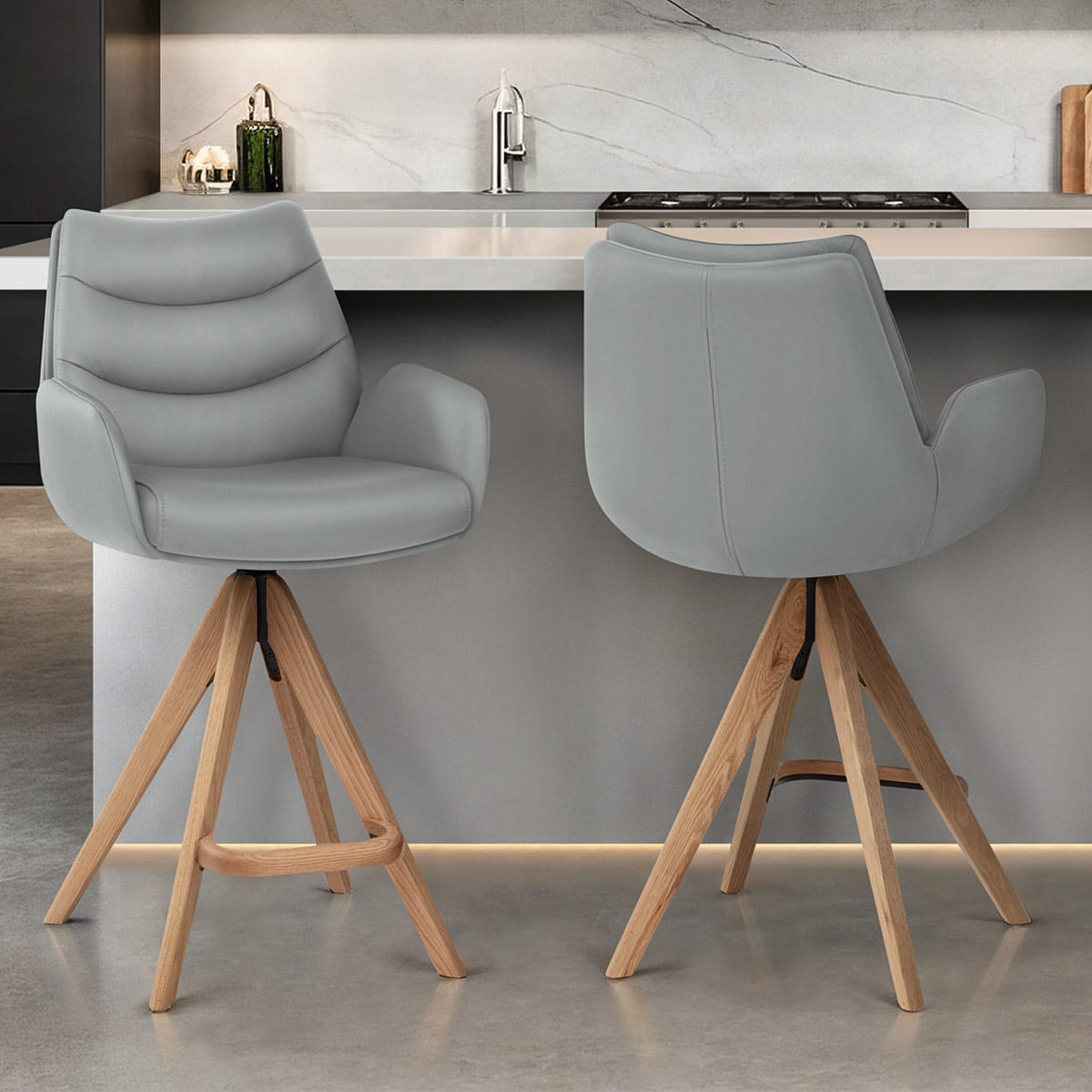 Tabouret de Bar Bois Cuir Veritable - Madrid Gris