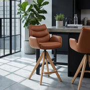 Chaise de Bar Bois Cuir Véritable - Madrid Marron 