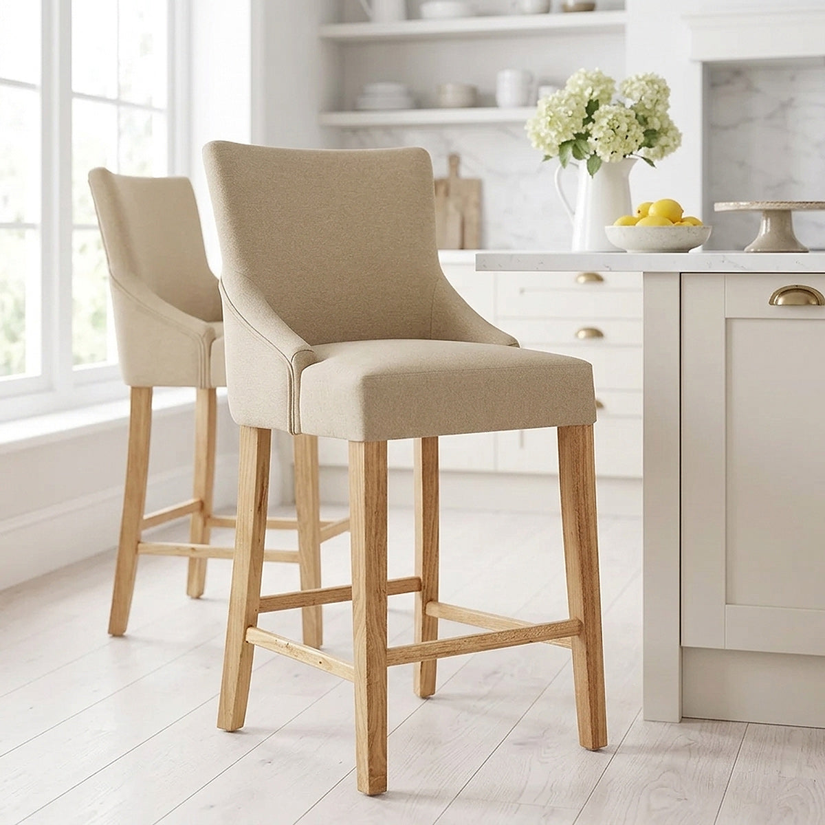Chaise de Bar Tissu Bois - Magna Crème 