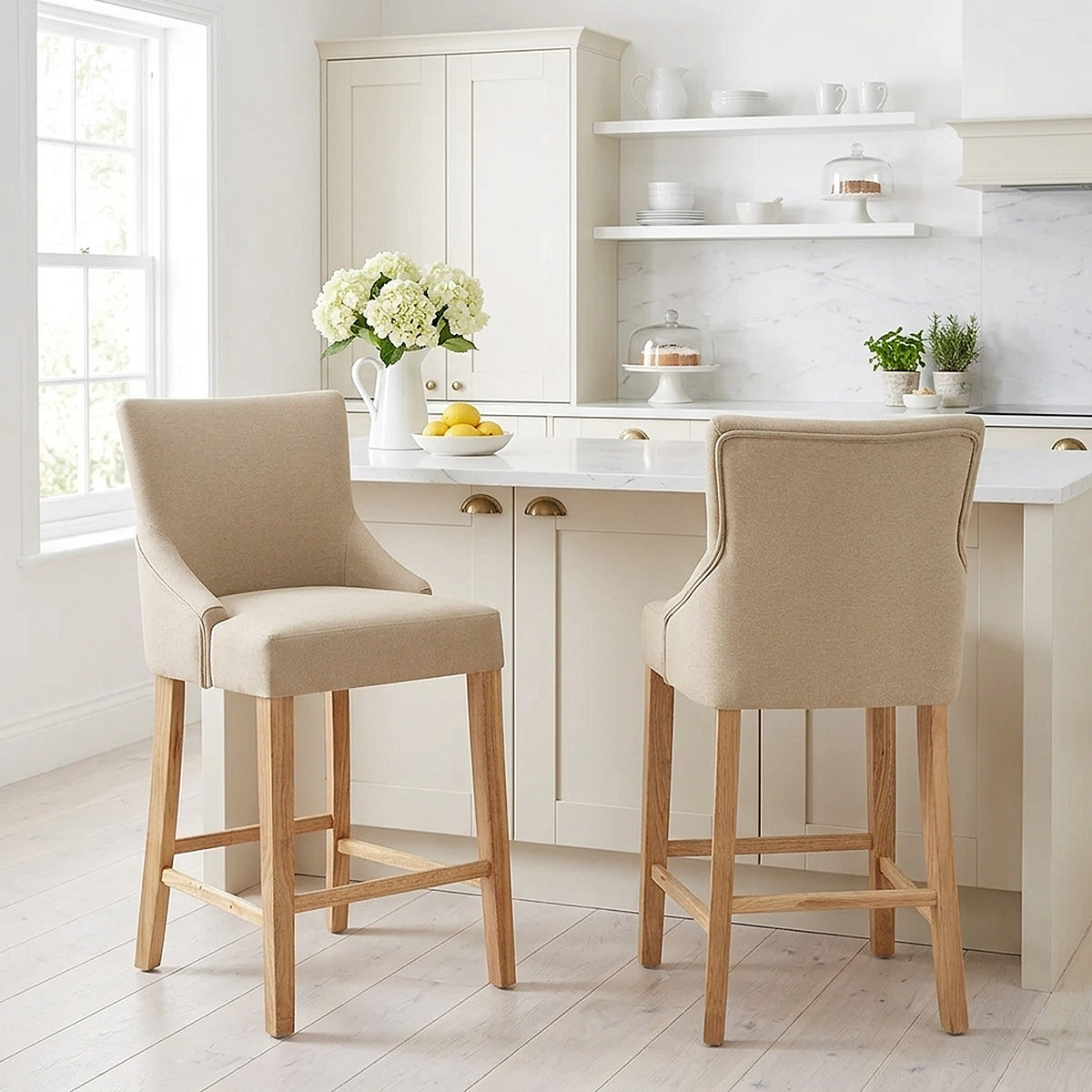 Chaise de Bar Tissu Bois - Magna Crème 