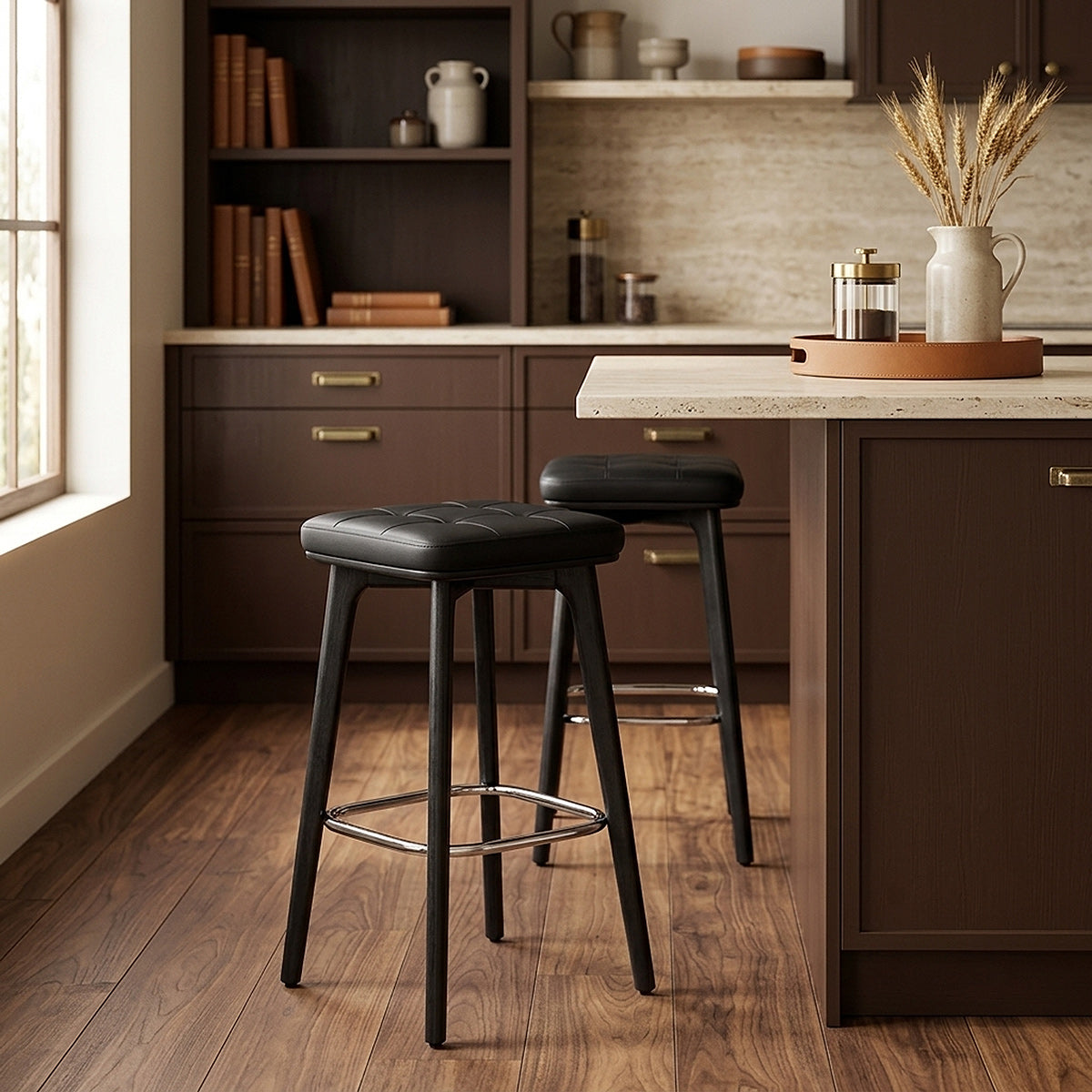 Tabouret Faux Cuir Bois Noir - Malmo Noir 