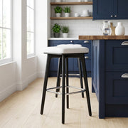 Tabouret Faux Cuir Bois Noir - Malmo Blanc 