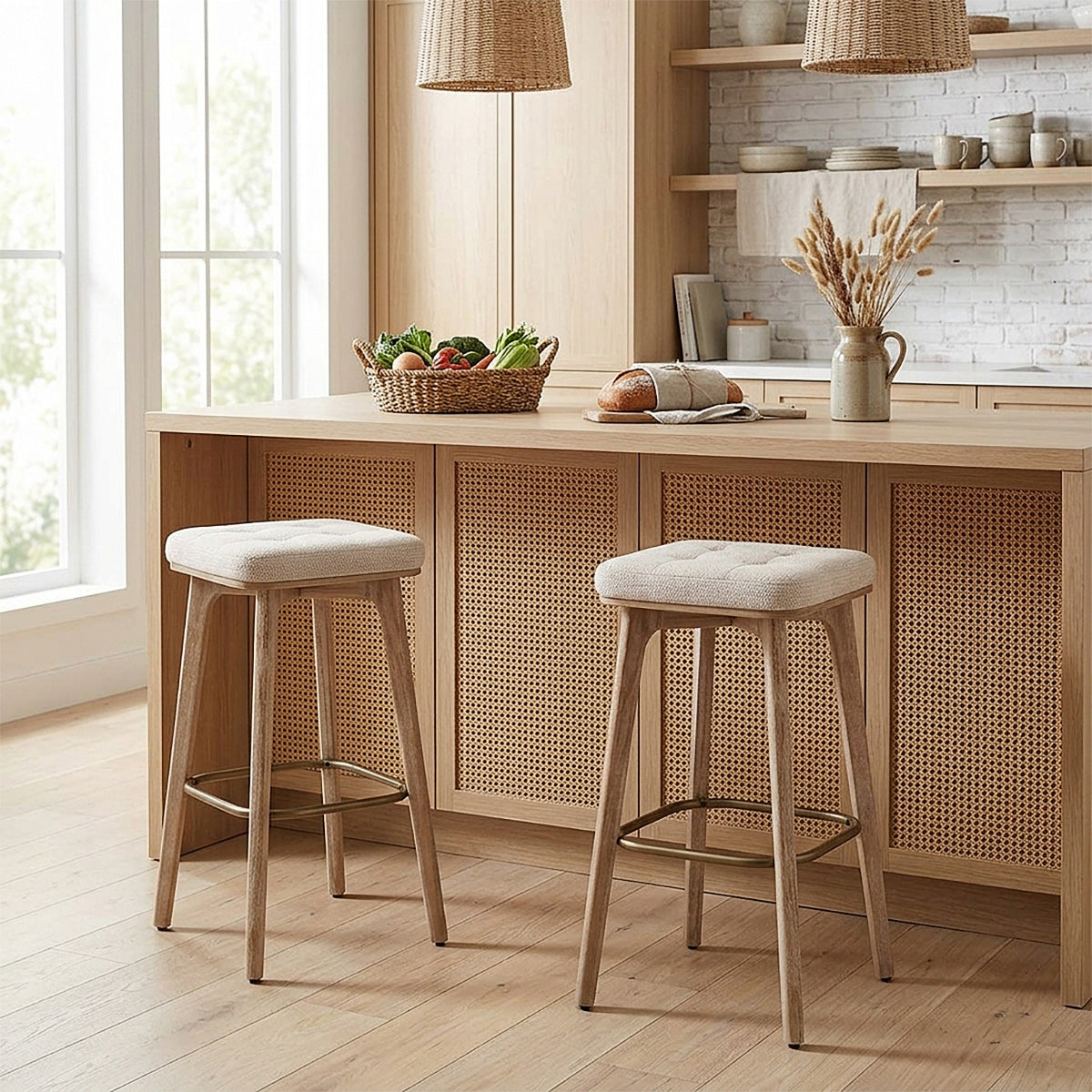 Tabouret Tissu Bois - Malmo Beige