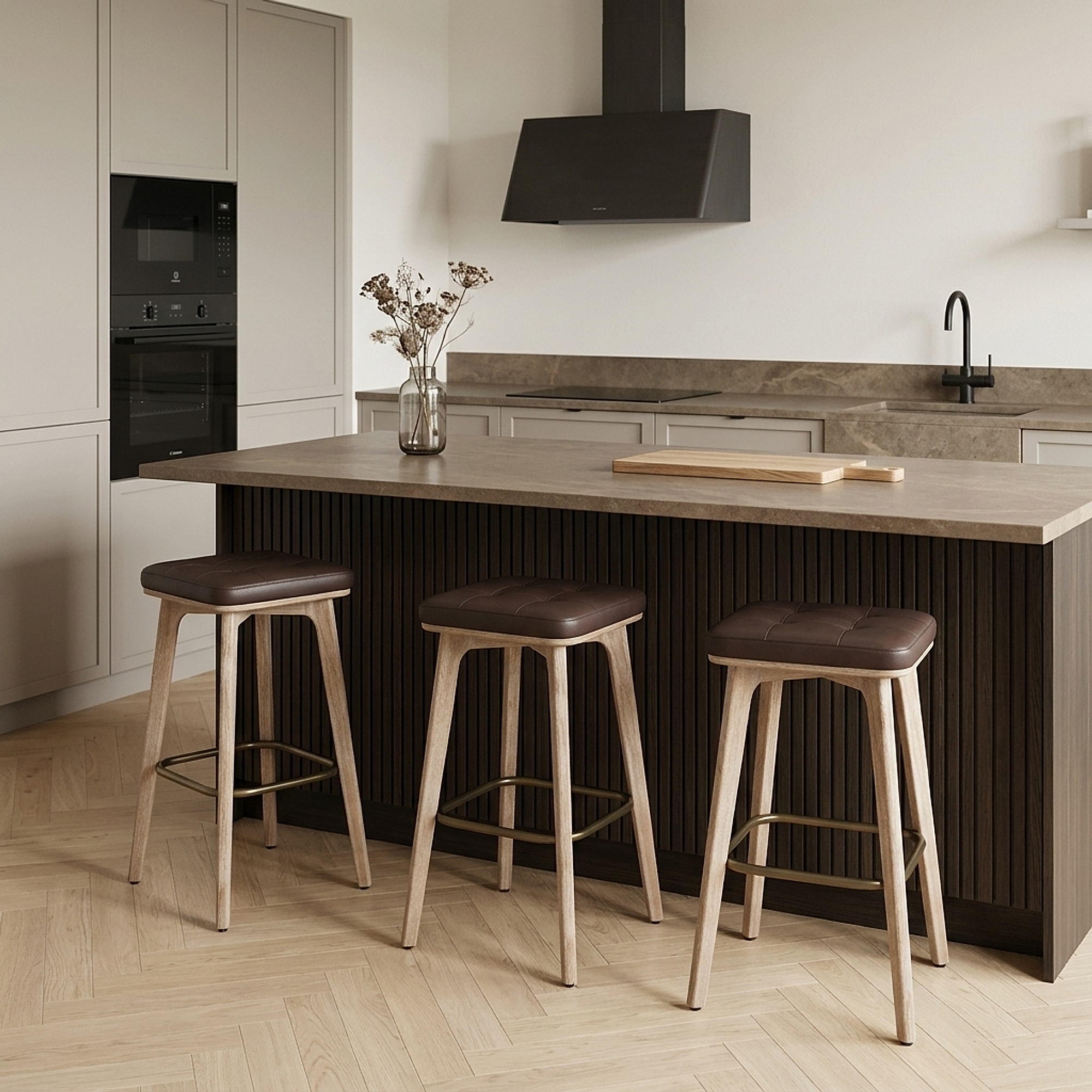 Tabouret Faux Cuir Bois - Malmo Marron 