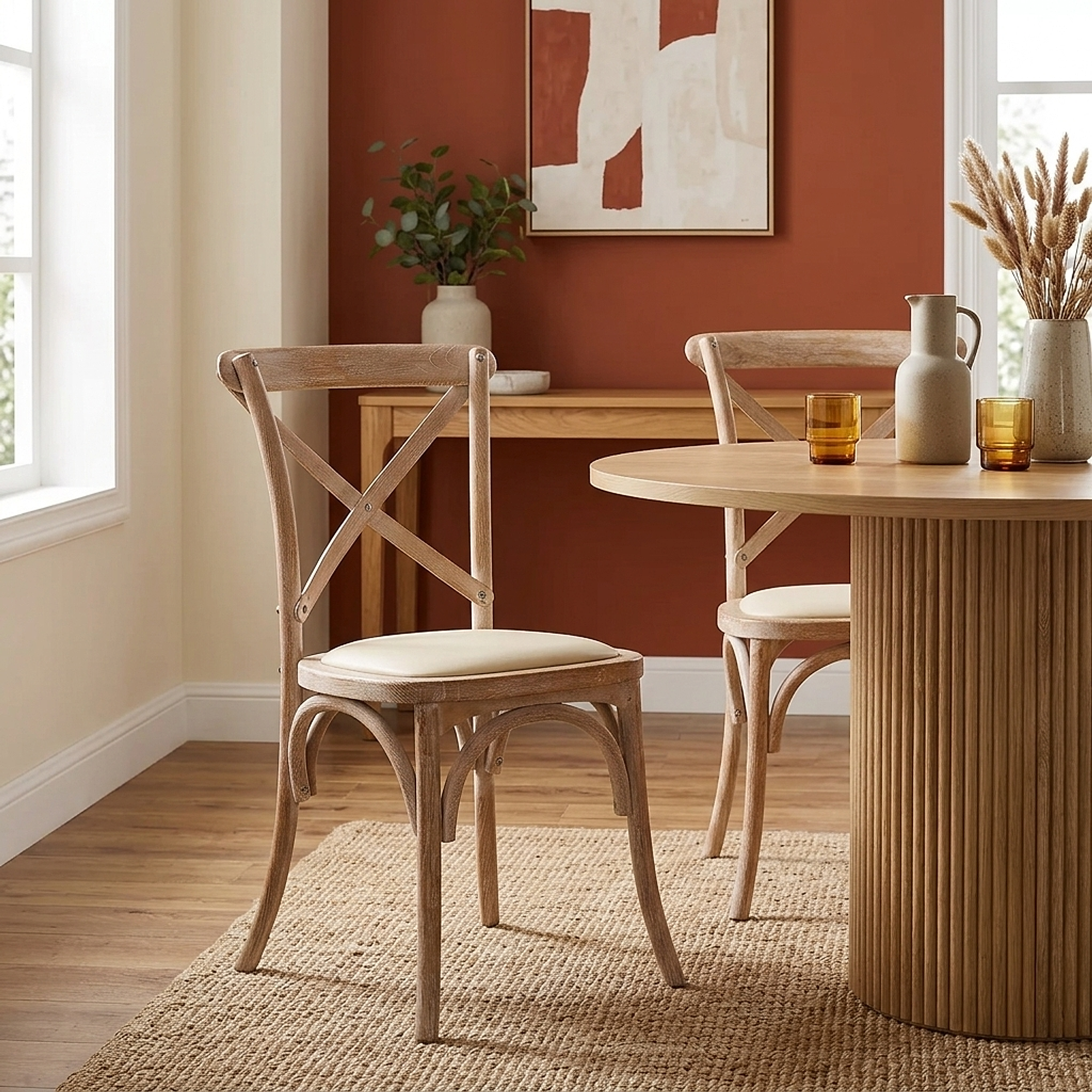 Chaise Bois Cuir Véritable - Marcel Crème