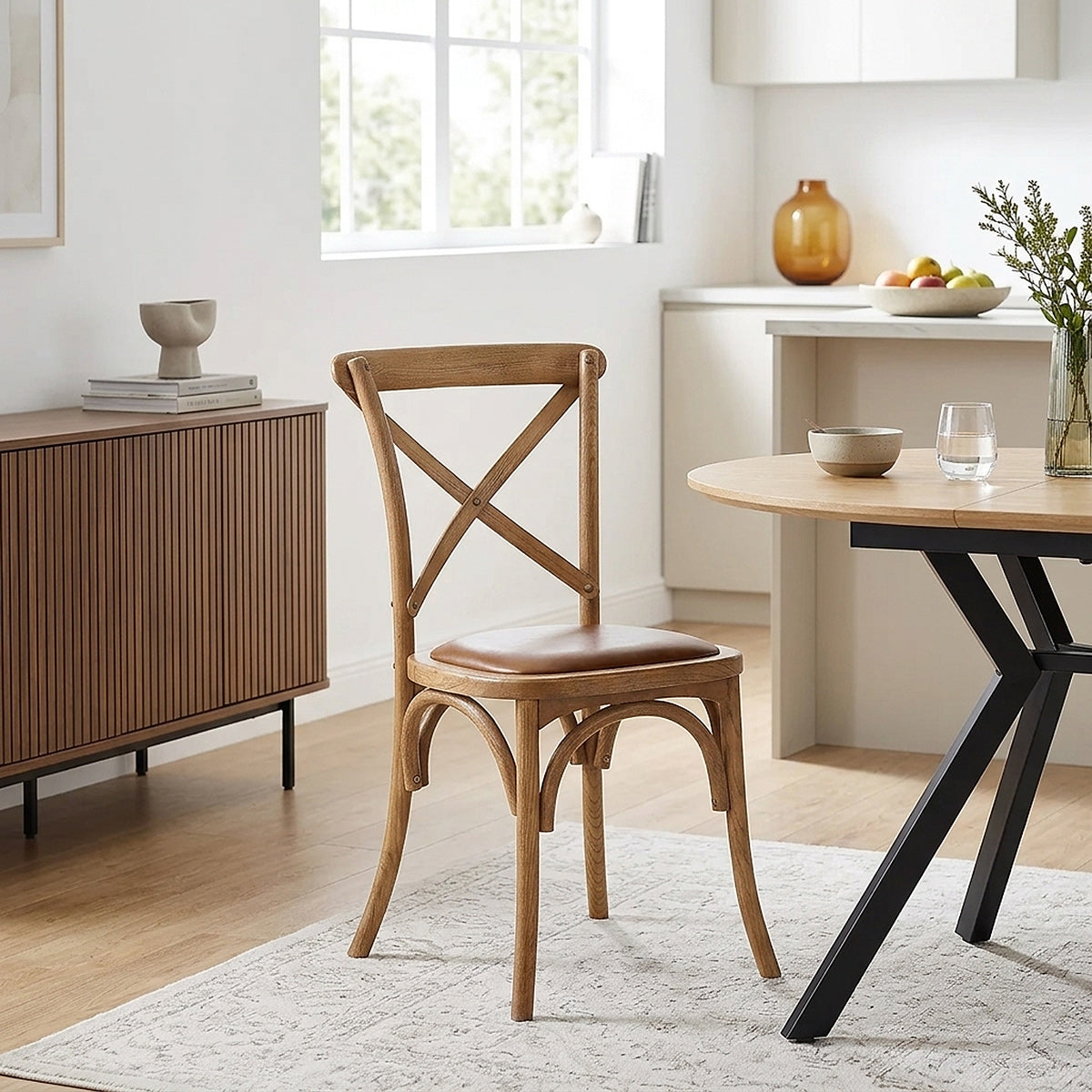 Chaise Bois Cuir Véritable - Marcel Marron