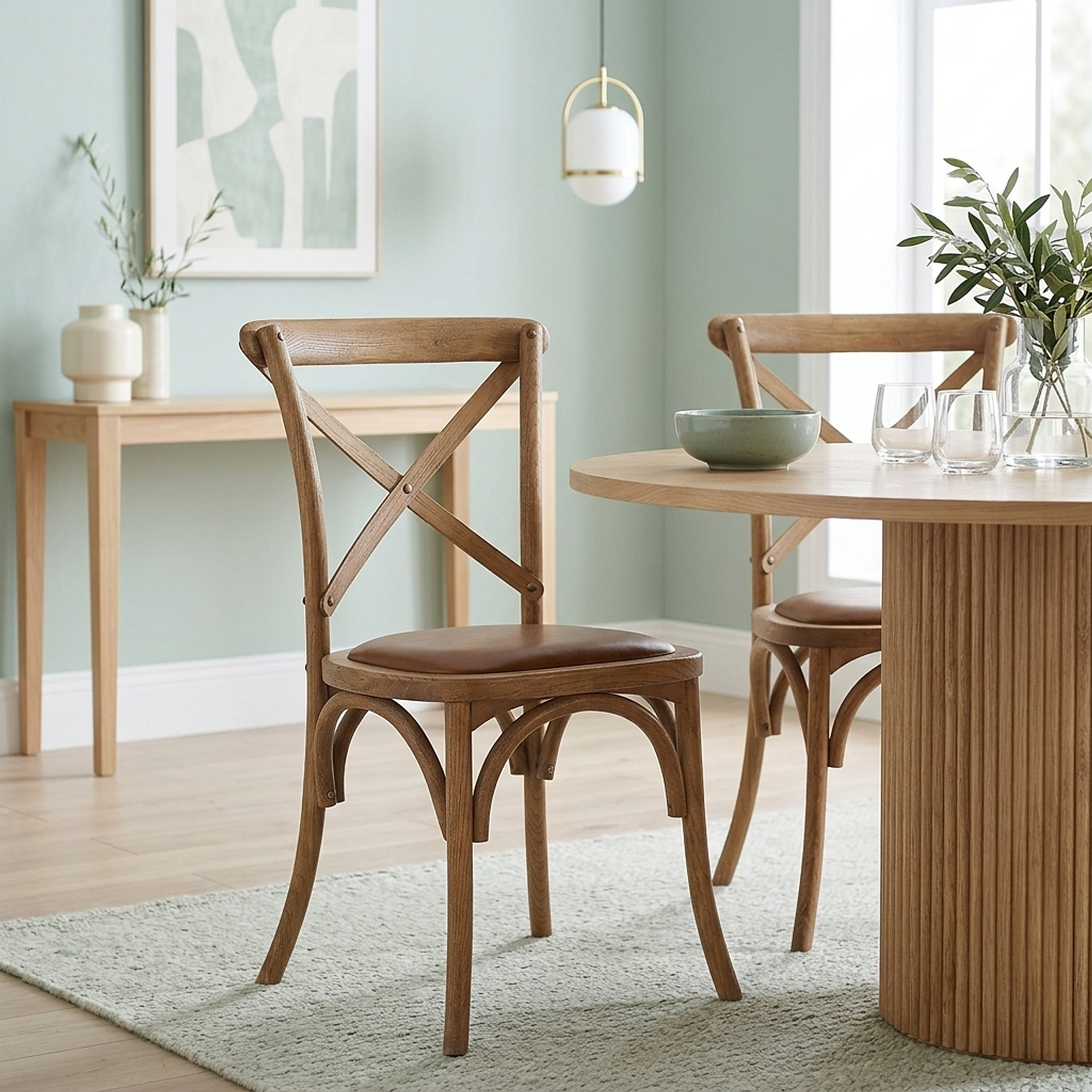 Chaise Bois Cuir Véritable - Marcel Marron