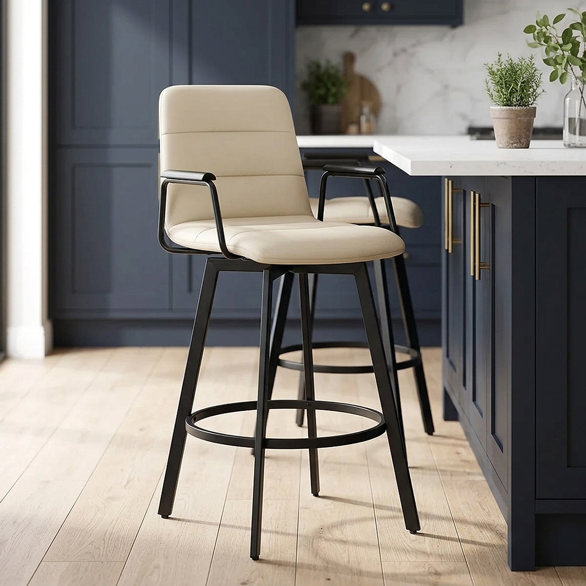Tabouret Faux Cuir Noir - Marco Crème