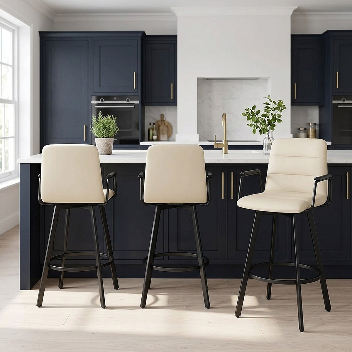 Tabouret Faux Cuir Noir - Marco Crème