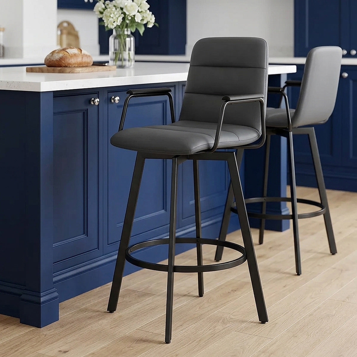 Tabouret Faux Cuir Noir - Marco Gris