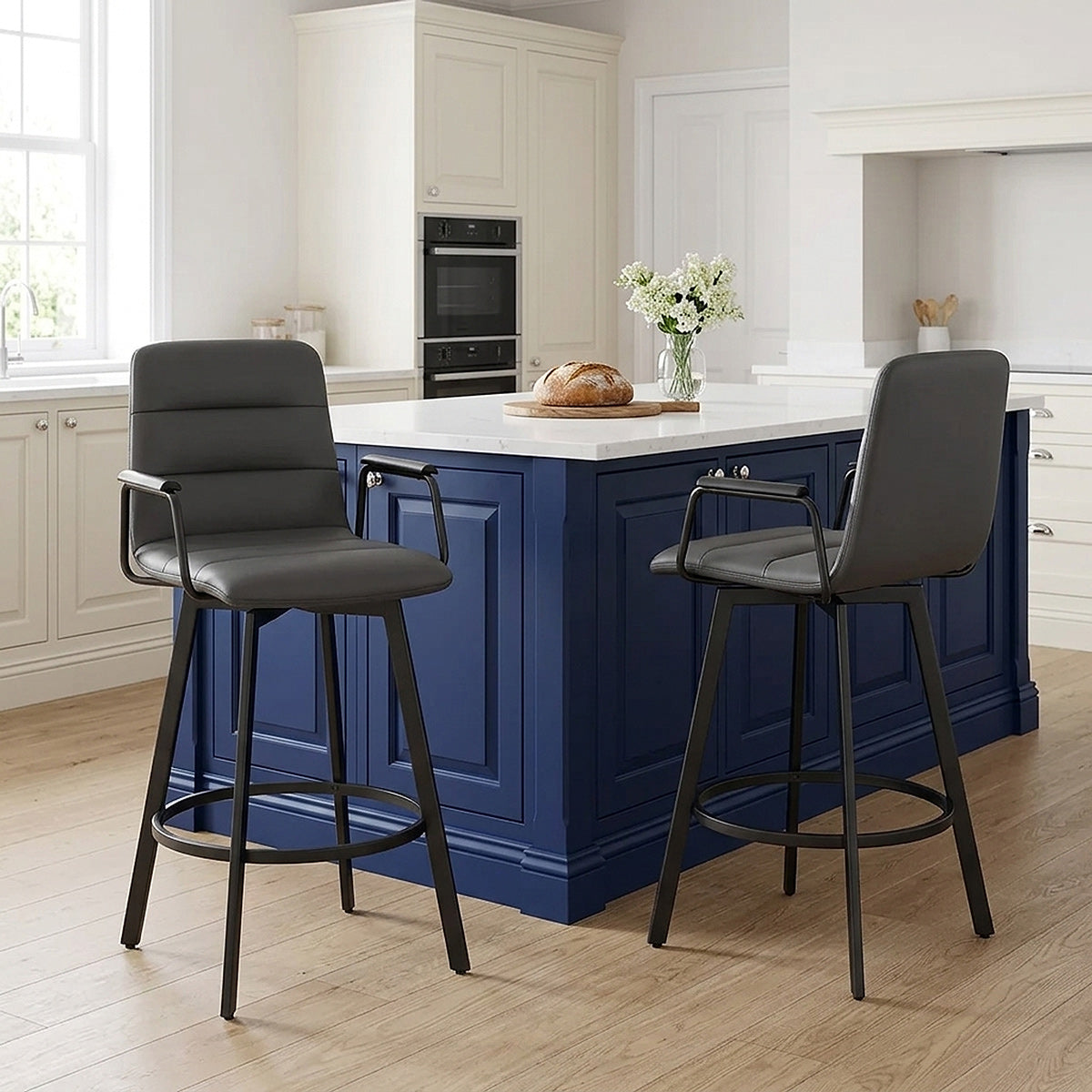 Tabouret Faux Cuir Noir - Marco Gris