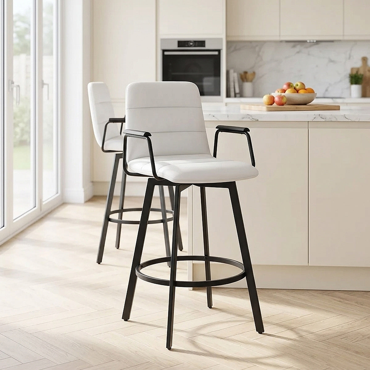 Tabouret Faux Cuir Noir - Marco Blanc